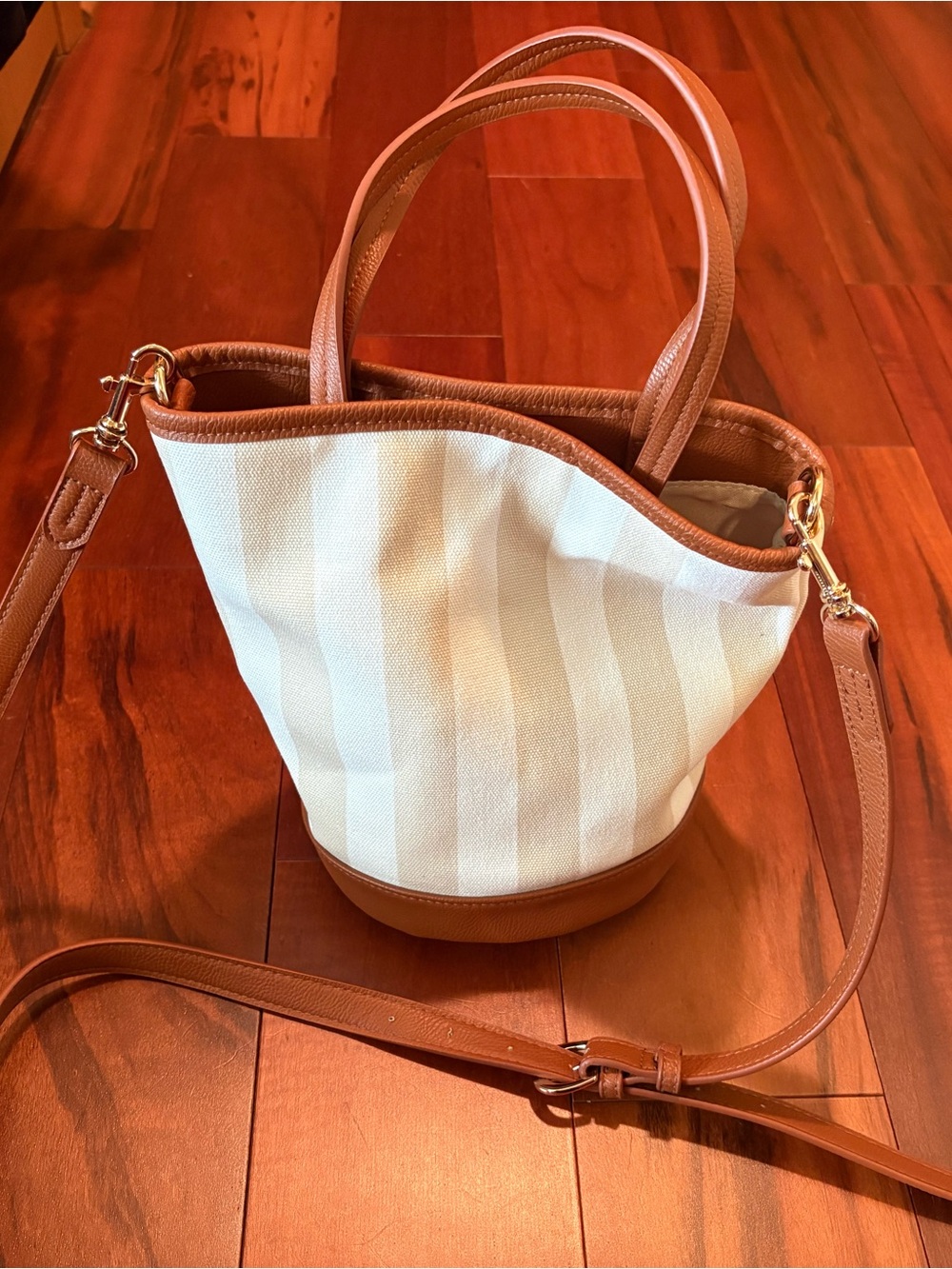 Universal Thread Canvas Bucket Tote with Tan Trim - Cream and Tan